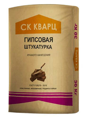 Штукатурка гипсовая (серая) PН 30 кг. Кварц – 1