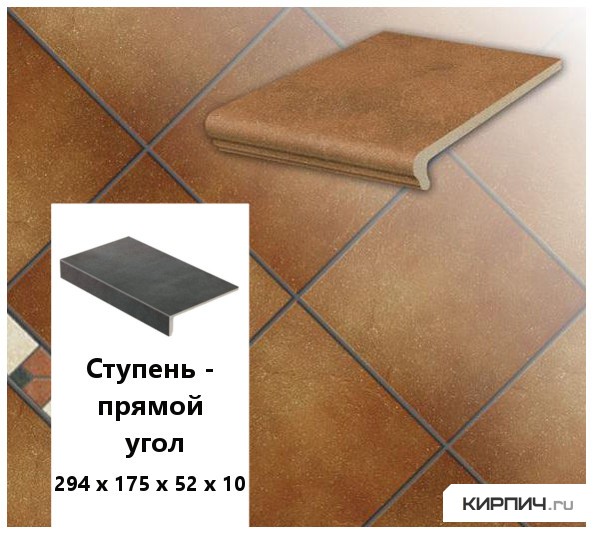 Изображение клинкерная ступень прямоугольная  stroeher keraplatte roccia 841 rosso, 294x175x52x10 