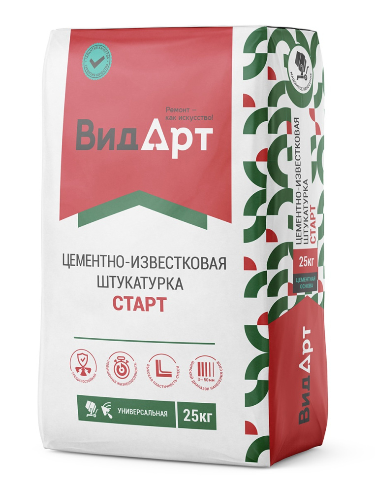 Изображение штукатурка цементно-известковая старт «видарт» 25 кг