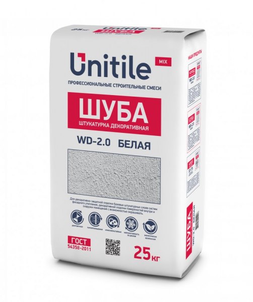Изображение штукатурка декоративная шуба wd-2.0 белая unitile, 25кг