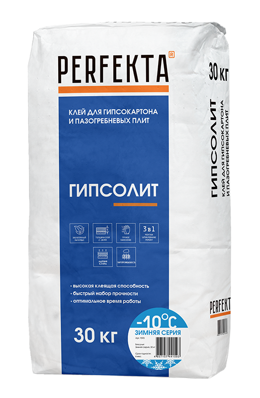 Изображение клей монтажный гипсовый гипсолит зима perfekta 30 кг 