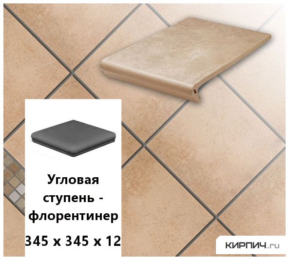 Изображение клинкерная угловая ступень -флорентинер stroeher keraplatte aera 750 camaro, 345х345х12 