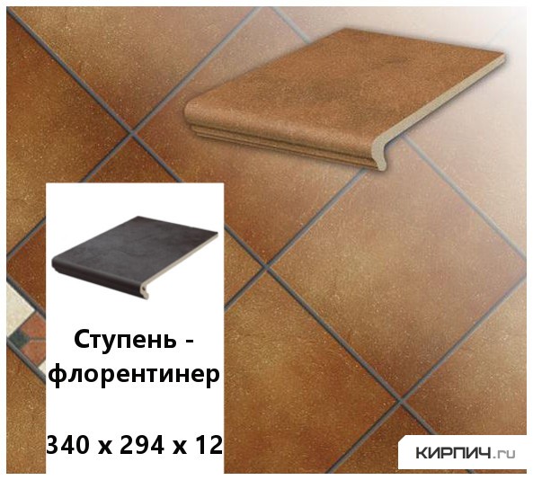 Изображение клинкерная ступень-флорентинер stroeher keraplatte roccia 841 rosso, 340х294х12 