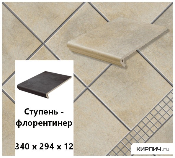 Изображение клинкерная ступень-флорентинер stroeher keraplatte aera t 721 roule, 340х294х12 