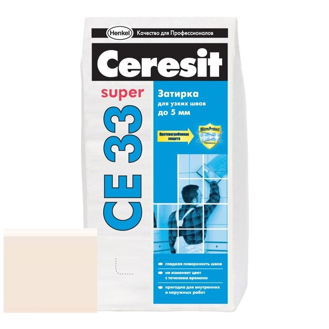 Изображение затирка для узких швов ceresit ce33 super №40 жасмин 2 кг