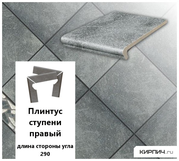 Изображение клинкерный плинтус ступени правый stroeher keraplatte roccia 840 grigio, длина стороны угла 290  