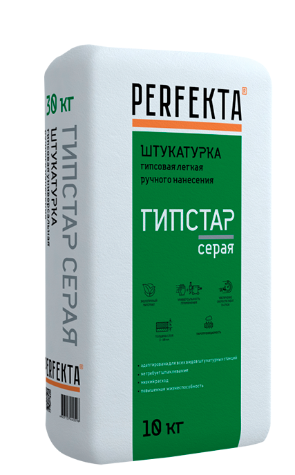 Изображение штукатурка гипсовая легкая рн perfekta гипстар серая 10 кг 