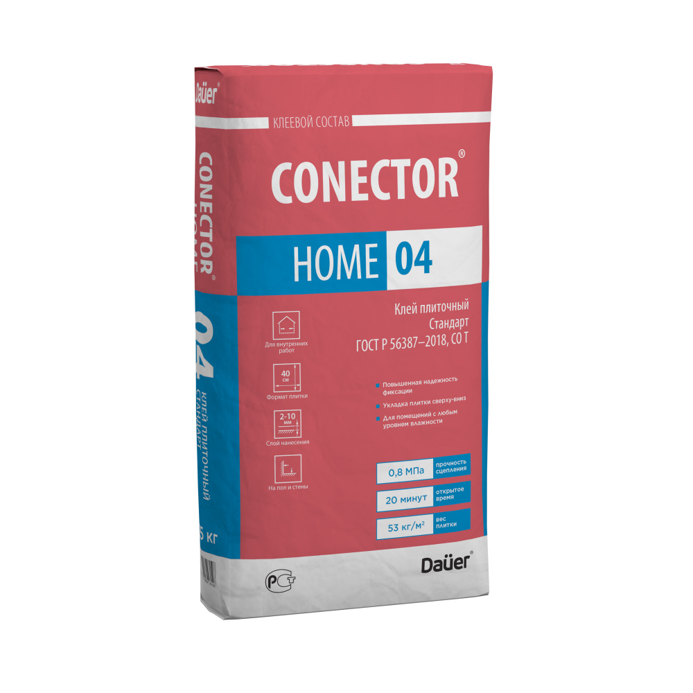 Изображение плиточный клей для керамогранита conector* home 04 dauer стандарт 40 кг