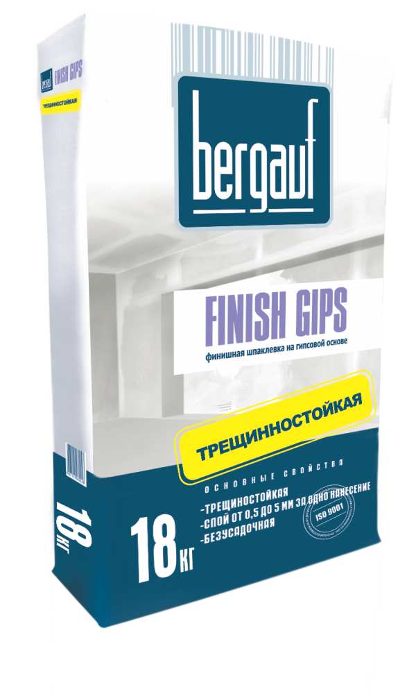 Изображение шпатлёвка гипсовая bergauf finish gips белая 18 кг