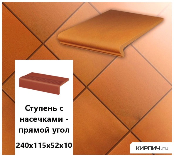 Изображение клинкерная плитка для ступени с насечкой stroeher  keraplatte terra 307 weizengelb , 240х115х52х10 