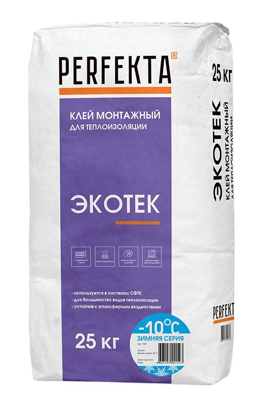 Изображение клей для теплоизоляции монтажный "экотек" зимняя серия perfekta 25кг 