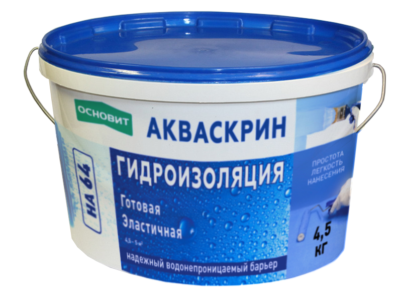 Изображение гидроизоляция эластичная акваскрин на64 основит 4,5 кг 