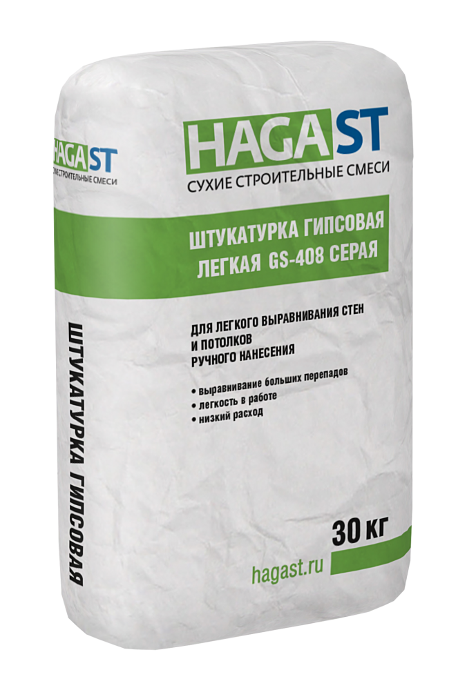 Изображение штукатурка гипсовая легкая ручного нанесения hagast gs-408 (30 кг) серая