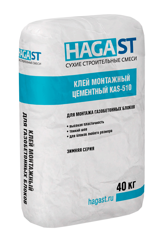 Изображение клей монтажный для газобетонных блоков hagast kas-510 зимний (25 кг)