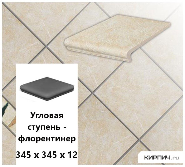 Изображение клинкерная угловая ступень -флорентинер stroeher keraplatte roccia 833 corda, 345х345х12 
