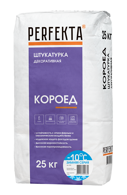Штукатурка декоративная Perfekta КОРОЕД белый ЗИМА 25 кг  – 1