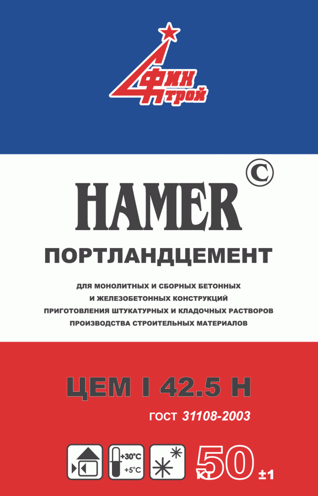 Изображение цемент  м-400 хамер д0 цем i 42,5h 50 кг