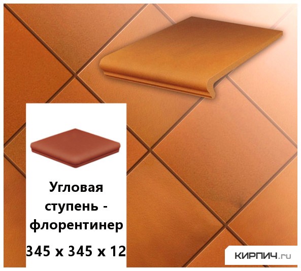Изображение клинкерная угловая ступень -флорентинер stroeher keraplatte terra 307 weizengelb, 345х345х12 