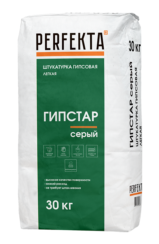 Изображение штукатурка гипсовая легкая рн perfekta гипстар серая 30 кг 