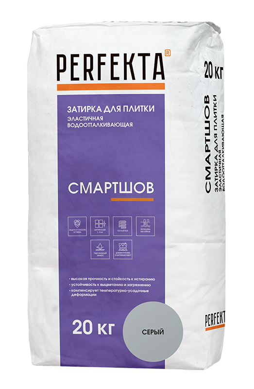 Изображение смартшов водоотталкивающая эластичная затирка perfekta серый 20 кг 