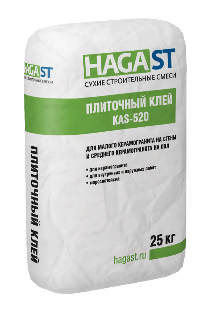 Изображение плиточный клей для керамической плитки и керамогранита hagast kas-520, зимний 25кг