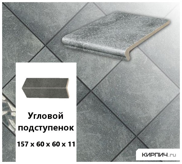 Изображение клинкерный угловой подступенок stroeher keraplatte roccia 840 grigio, 157х60х60х11 
