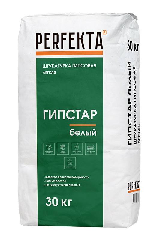 Изображение штукатурка гипсовая легкая perfekta гипстар белая 30 кг