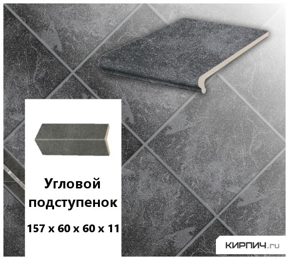 Изображение клинкерный угловой подступенок stroeher keraplatte roccia  845 nero, 157х60х60х11 