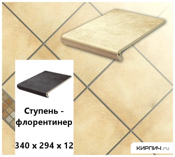 Изображение клинкерная ступень-флорентинер stroeher keraplatte aera 722 paglio, 340х294х12 