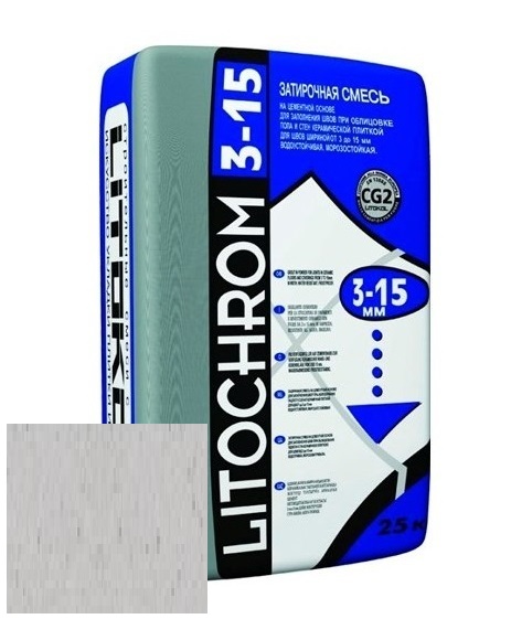 Изображение затирка цементная litokol litochrom 3-15 c.30 жемчужно-серая 25 кг