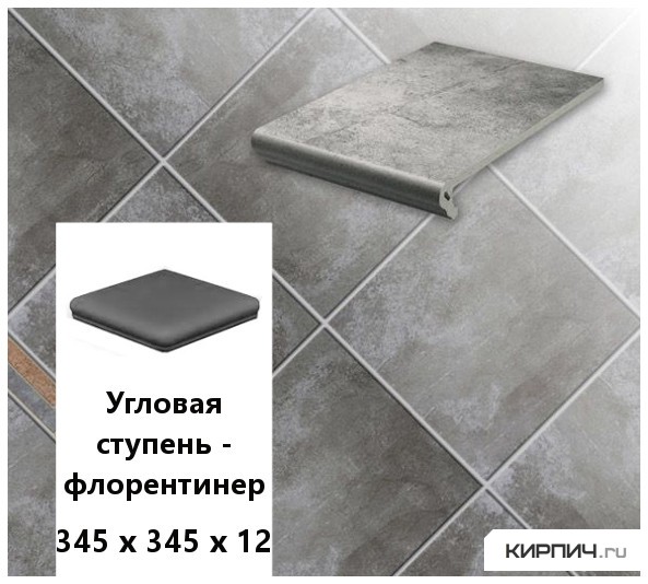 Изображение клинкерная угловая ступень -флорентинер stroeher keraplatte aera 710 crio, 345х345х12 