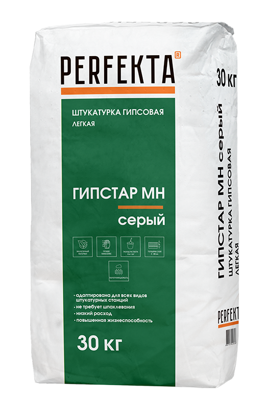 Изображение штукатурка гипсовая легкая мн perfekta гипстар серая 30 кг 