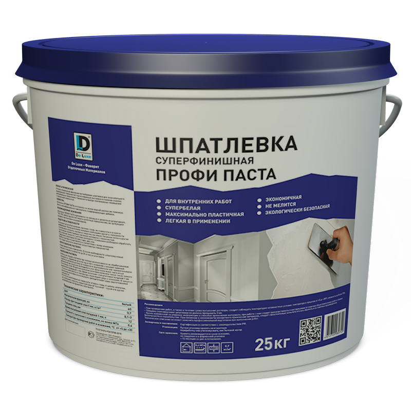 Изображение шпаклевка готовая финишная "профи паста"de luxe белая 25 кг