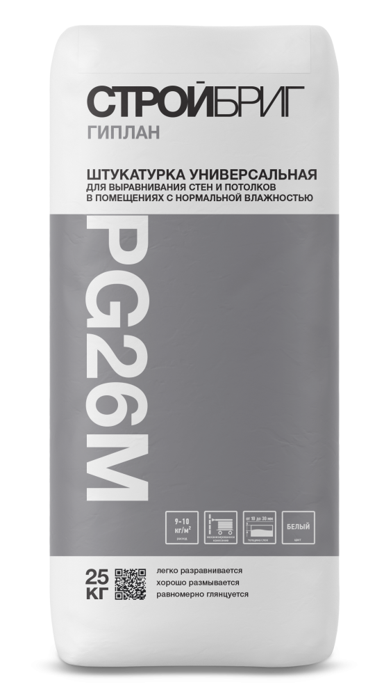 Изображение штукатурка гипсовая стройбриг гиплан pg26м машинного и ручного нанесения30 кг (40шт/под)