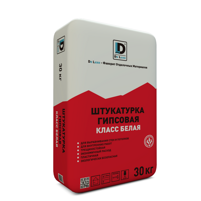 Изображение штукатурка гипсовая  de luxe класс рн белая 30 кг
