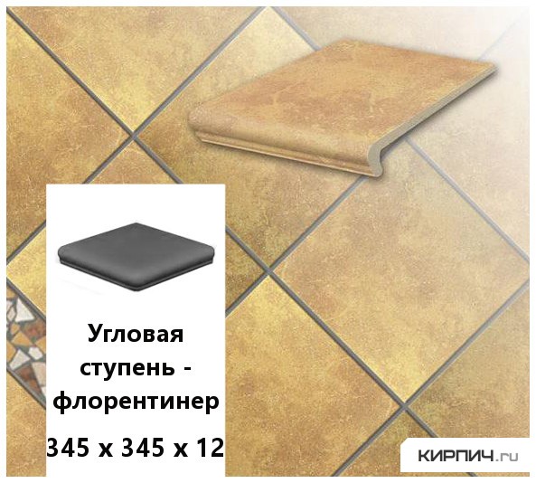 Изображение клинкерная угловая ступень -флорентинер stroeher keraplatte roccia 834 giallo, 345х345х12 