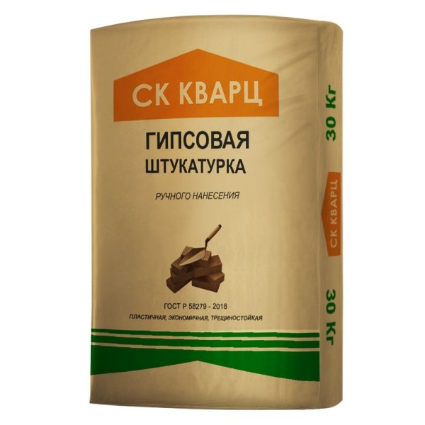 Штукатурка гипсовая (белая) РН 30 кг. Кварц – 1
