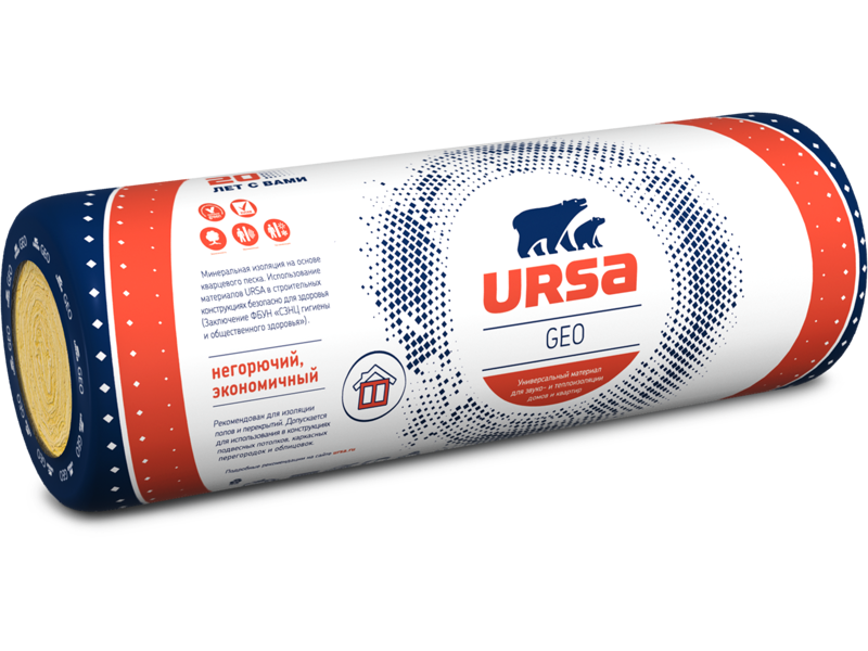 Изображение минераловатная плита ursa лайт 11 кг/м3 6250х1200х50 мм
