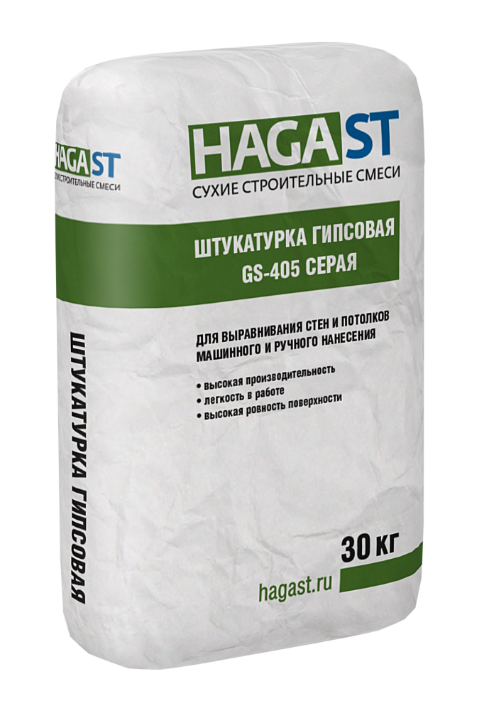 Изображение штукатурка гипсовая машинного и ручного нанесения hagast gs-405 (30 кг) серая
