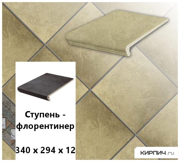 Изображение клинкерная ступень-флорентинер stroeher keraplatte roccia 835 sandos, 340х294х12 