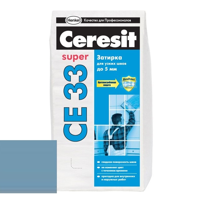 Изображение затирка для узких швов ceresit ce33 super №85 серо-голубая 2 кг