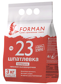 Изображение шпатлевка гипсовая высокопрочная супершов forman 23 белая, 3 кг