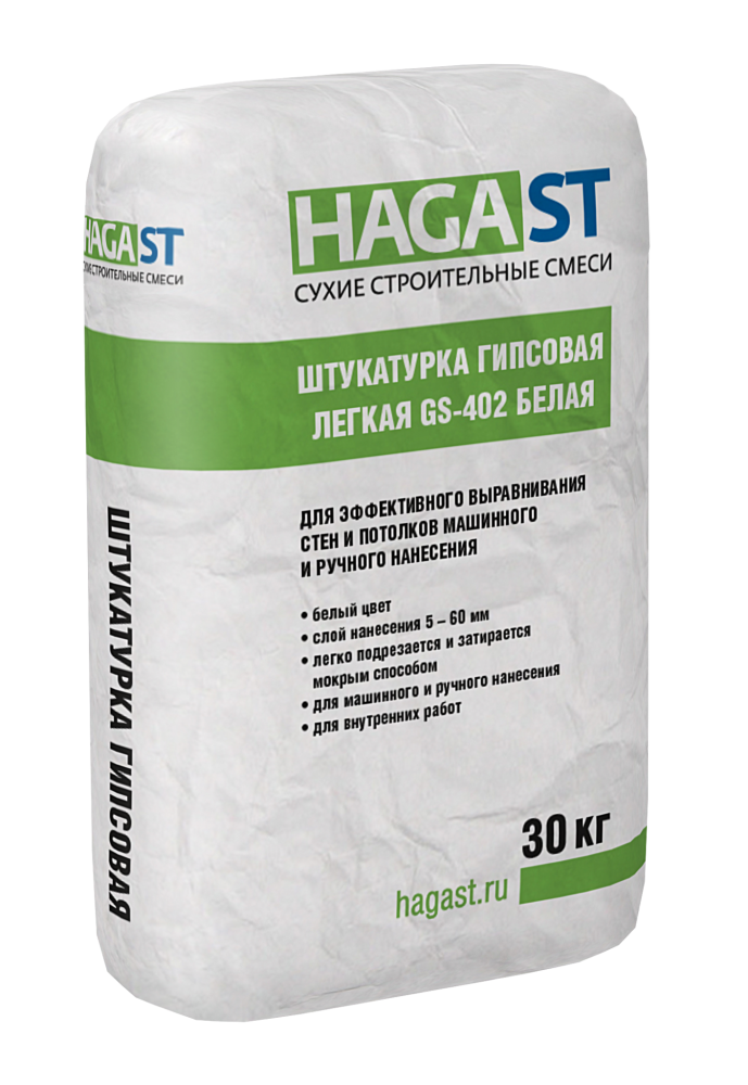 Изображение штукатурка гипсовая легкая hagast gs-402 белая (30 кг)