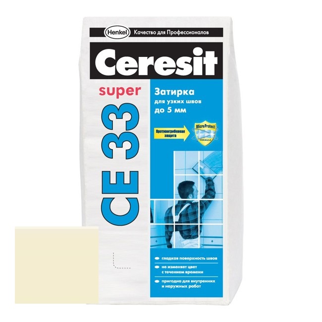 Изображение затирка для узких швов ceresit ce33 super №41 натура 2 кг