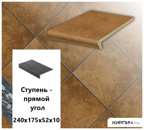 Изображение клинкерная ступень прямоугольная  stroeher keraplatte roccia 839 ferro, 240х175х52х10 