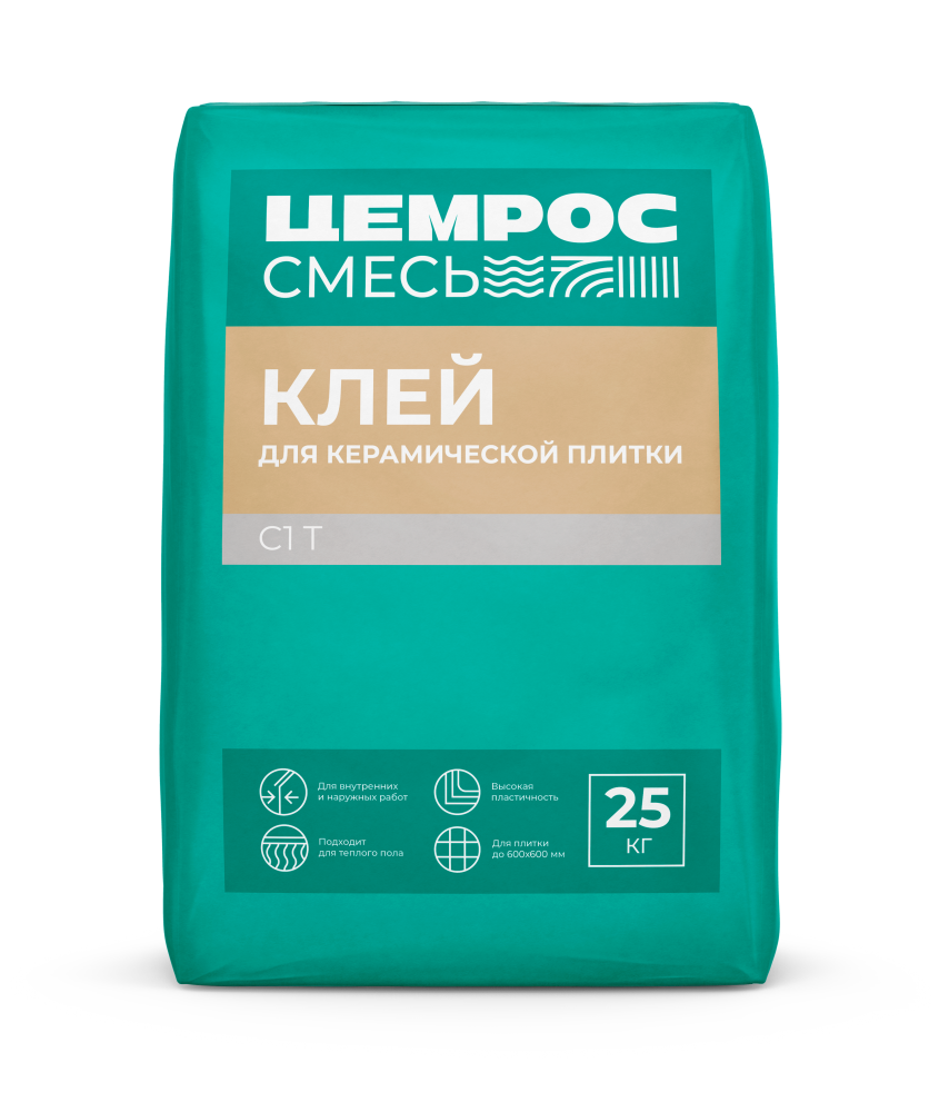 Клей для керамической плитки С1Т ЦЕМРОС 25 кг – 1