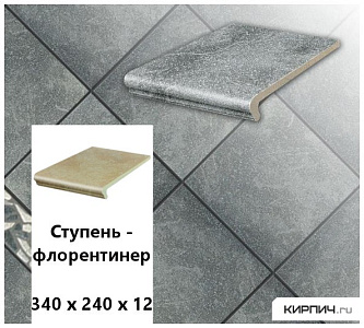 Клинкерная ступень-флорентинер Stroeher KERAPLATTE ROCCIA  840 grigio,  340х240х12  – 1