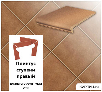 Клинкерный плинтус ступени правый Stroeher KERAPLATTE DURO 804 bossa ,длина стороны угла 290  – 1