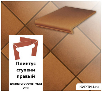 Клинкерный плинтус ступени правый Stroeher KERAPLATTE TERRA  313 herbsfarben, длина стороны угла 290  – 1