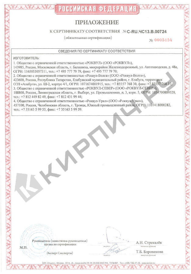 Фото сертификата на Минераловатная плтита Rockwool Руф Баттс Н 100 кг/м3 1000х600х150 мм